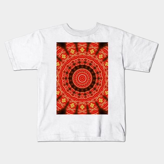 Fire Red Vibrant Mandala Pattern Kids T-Shirt by PlanetMonkey